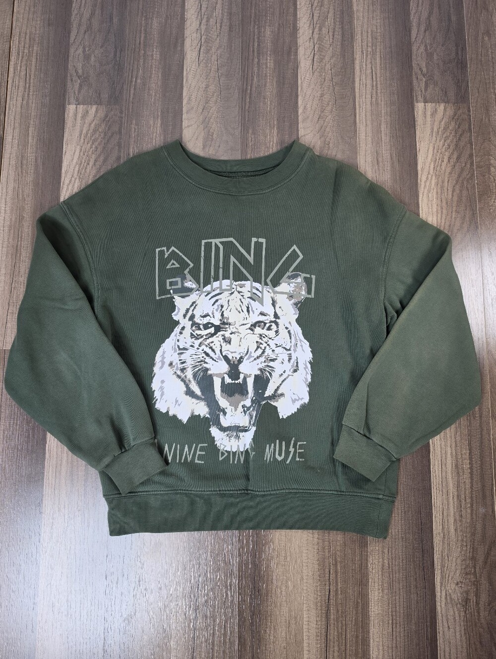Anine Bing Vintage Wash Tiger Graphic Pullover Crewneck Sweatshirt Organic. XXS